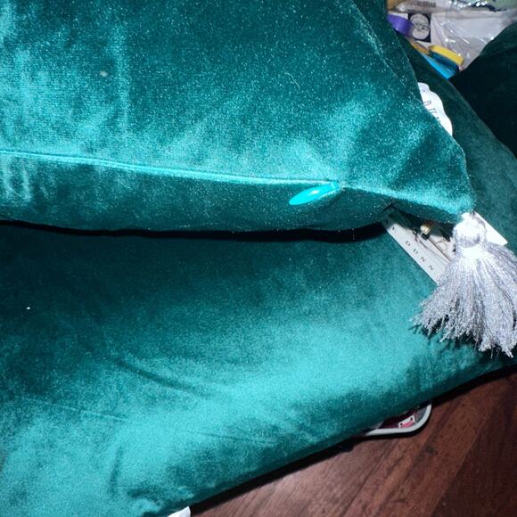 Rae Dunn velvet emerald Green “Home” Decorative Pillows - Picture 6 of 8